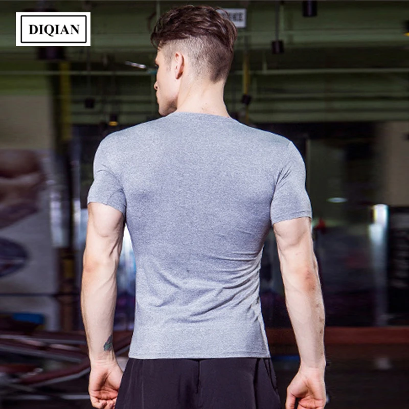 2018 New Arrival Bodybuilding Men Running T-shirt Solid Color Fitness Sport T-shirts Short Sleeve Quick-drying V-neck Tees Tops | Спорт и