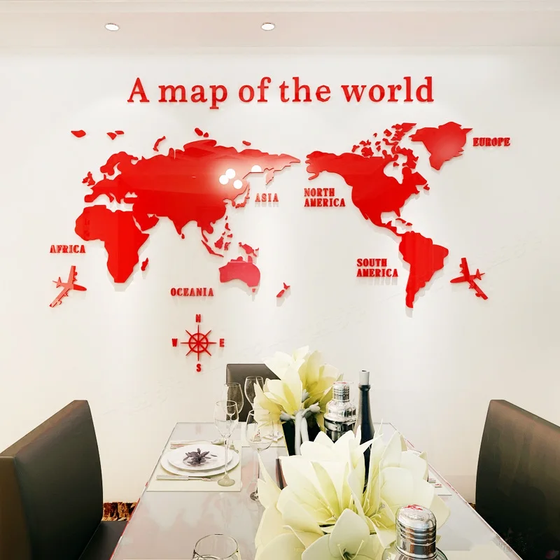 

Modern World Map Acrylic Decorative 3D Wall Sticker For Living Room Bedroom Office Decor 5 Sizes DIY Wall Sticker Home Decor