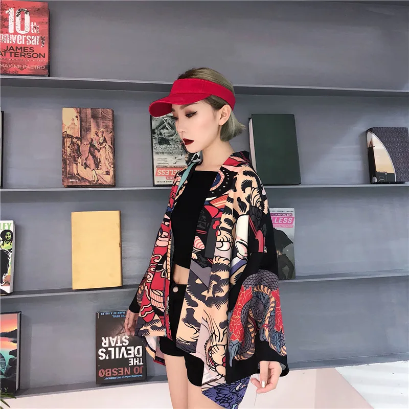 Юката кимоно кардиган рубашка harajuku в японском стиле женщина 2019 блузка Оби haori