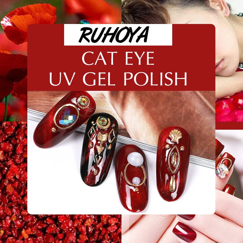 Ruhoya новый продукт Гель лак для ногтей кошачий глаз отмачиваемый красный огненный