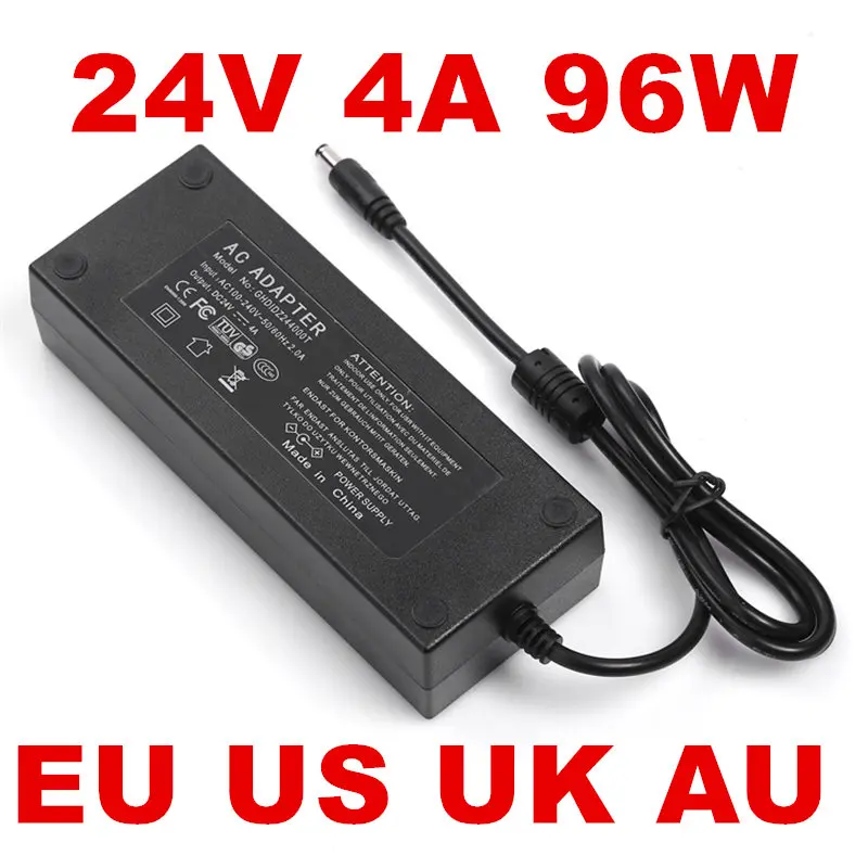 

24V 96W Power Adapter 24v 4a 4000mA Adapter 24V 4A AC100-240V to DC US/EU/UK/AU plug