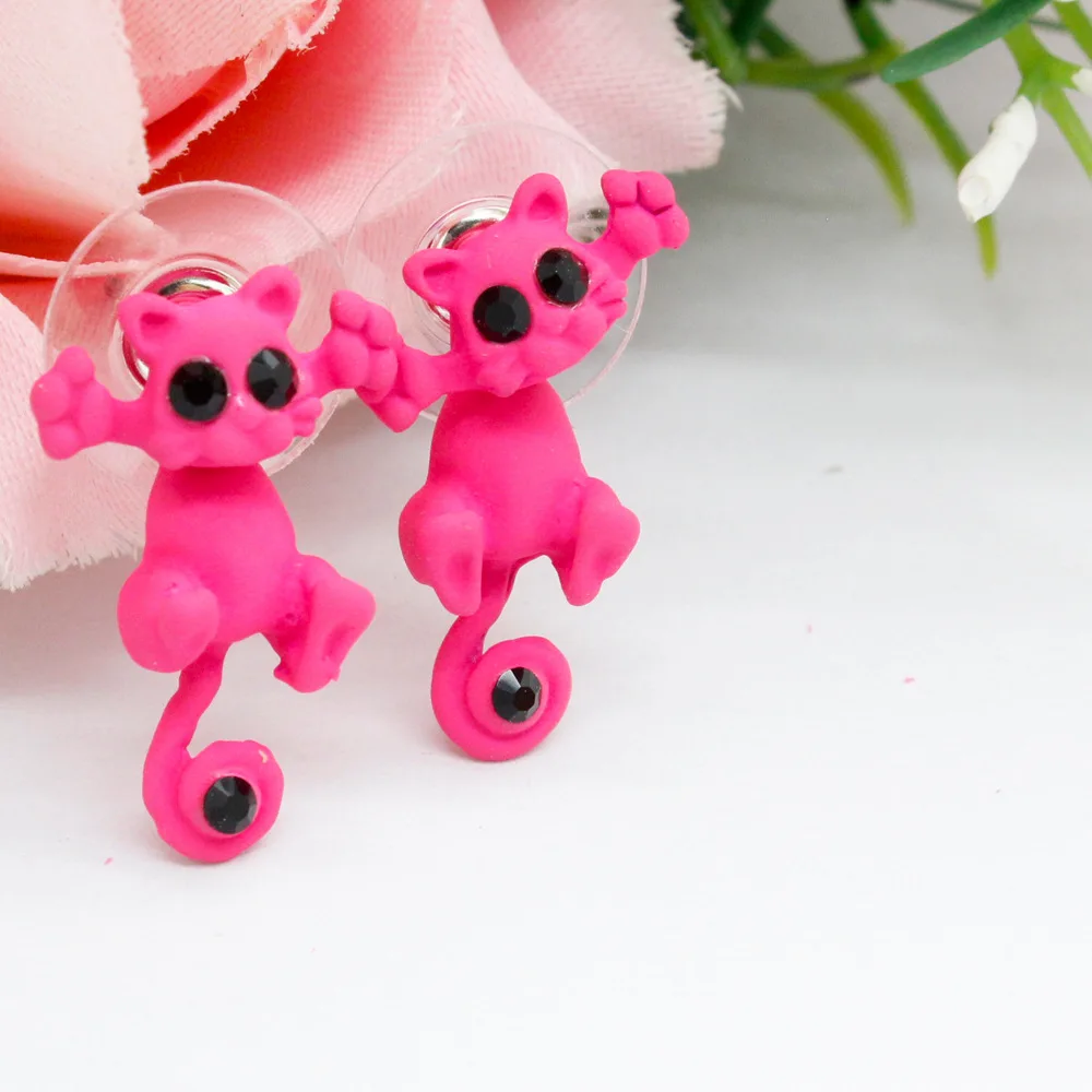 hot pink Креативное милое модное животное, мультяшная кошка, серьги, аксессуары, 6 цветов, дизайнерское украшение - Окраска металла: hot pink