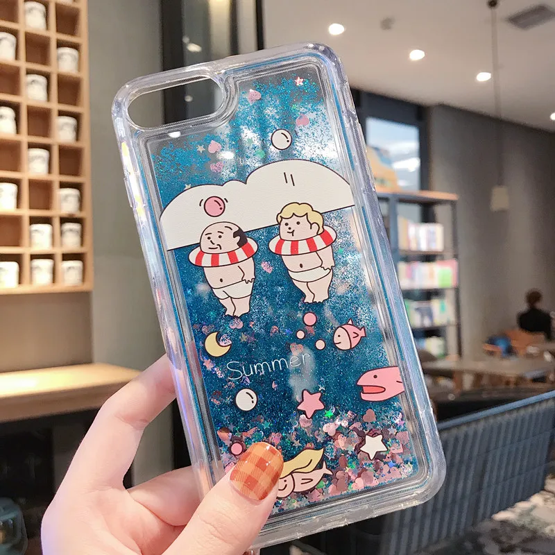 Жидкий чехол для телефона iphone X XR XS MAX летний блестящий с рисунком 6S 6 7 8 Plus задняя