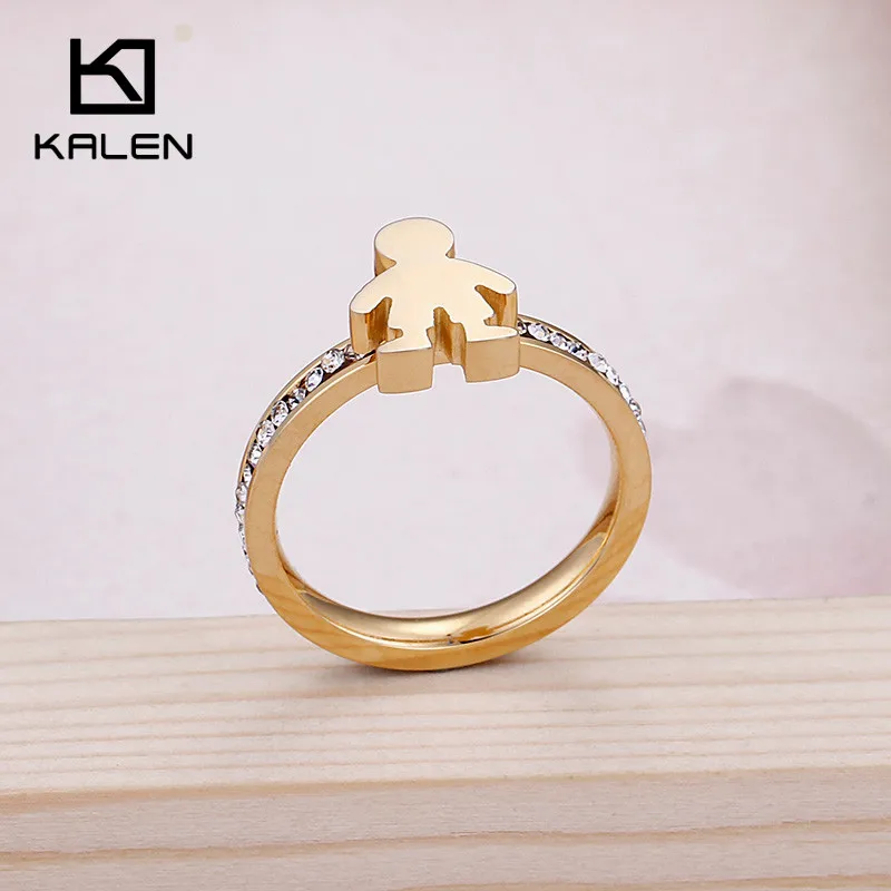 KALEN, нержавеющая сталь, золото/серебро, очаровательные кольца для девушек, для женщин, размер 6-9, стразы, Мультяшные, для девушек, на палец, кольца средней длины, Женские Ювелирные изделия - Цвет основного камня: KR51564-K