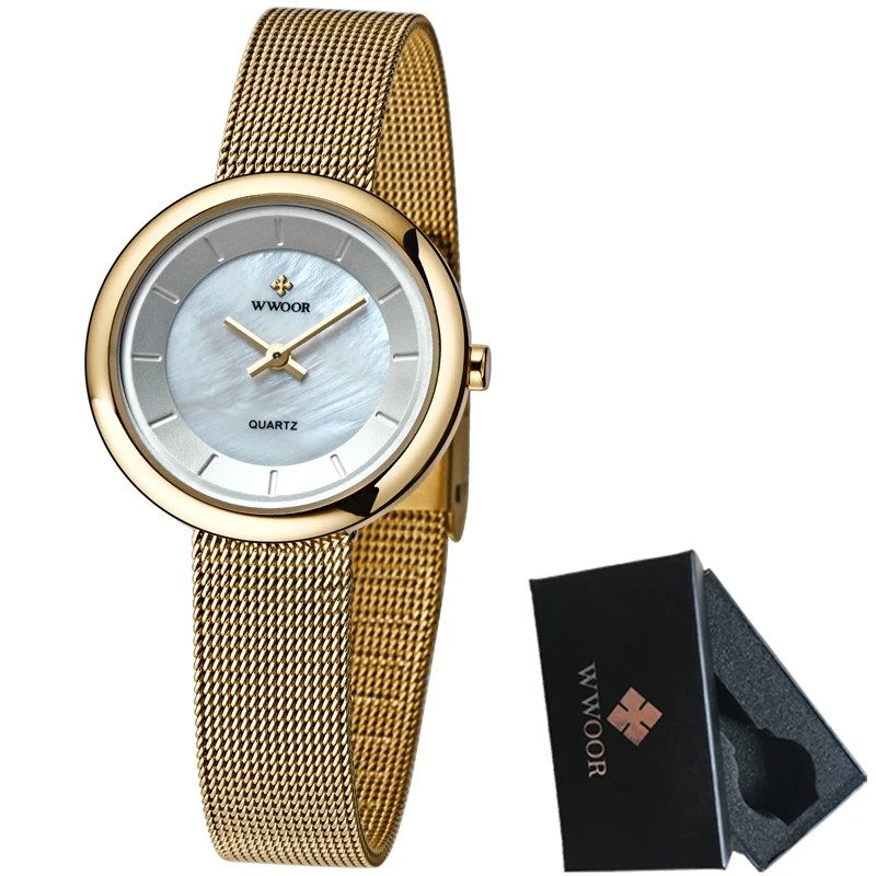 Роскошные Брендовые женские часы WWOOR модные браслет кварцевые для женщин ультра