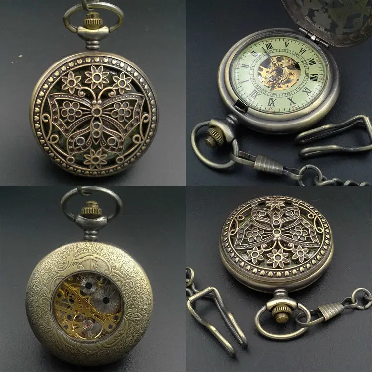 Бабочка насекомые Дизайн Бронзовый Тон Оптовая цена Механические карманные часы