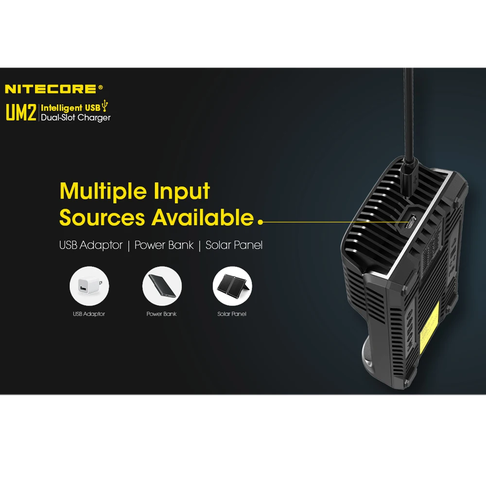 Nitecore UM2 USB Dual SlOT QC зарядное устройство интеллектуальная схема глобальная