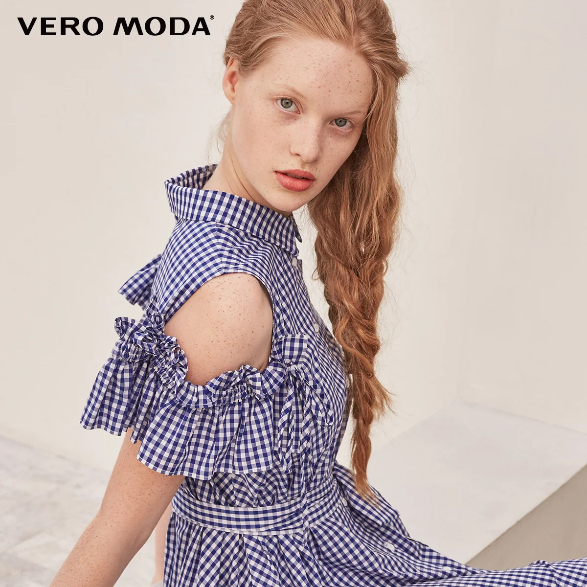 Vero Moda клетчатое платье трапециевидной формы со шнуровкой и открытыми плечами из хлопка | 31837B502