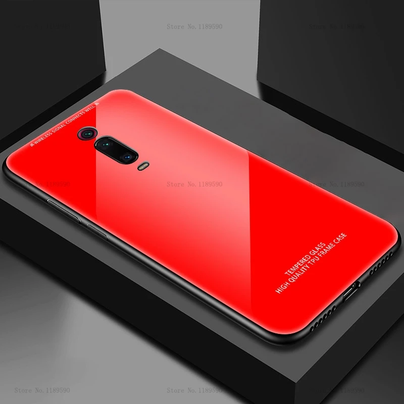 Red Роскошный Жесткий стеклянный чехол для Xiaomi mi 9 SE mi 9 T, силиконовая задняя крышка из ТПУ для телефона, чехол для телефона Red mi K20 Pro 7 7A Note 7 Pro mi 9t mi 9, чехол - Цвет: Red