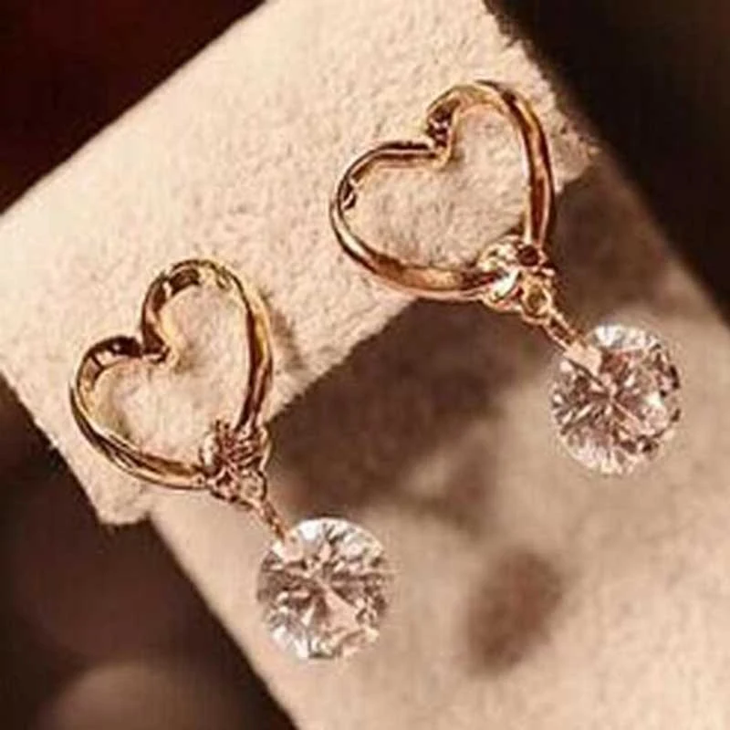 Gold Color Новая мода сердце из имитации жемчуга с украшением в виде кристаллов в форме цветка с «крыльями ангела» Корона серьги-гвоздики геометрической формы для Для женщин заявление ювелирные изделия уха - Окраска металла: Gold Color