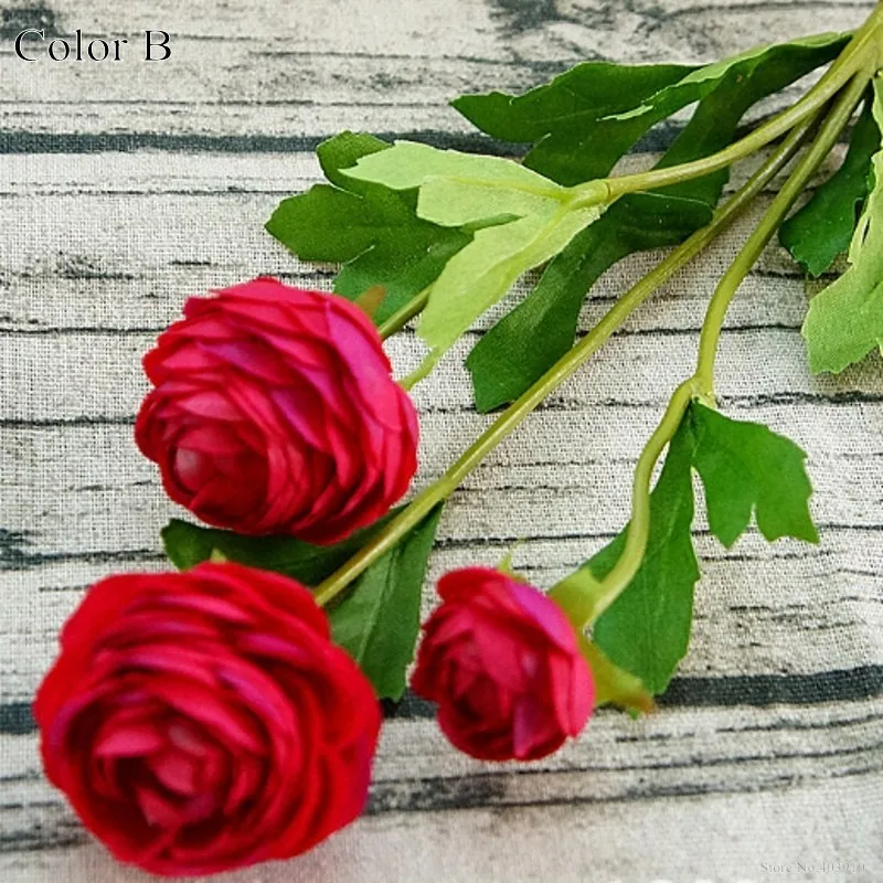 Фото 1 шт., 3 головки, маленькие искусственные розы Ranunculus Asiaticus, искусственные цветы, шелковые искусственные цветы Флорес для дома, свадебные украшения, пионы №3