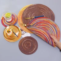 rainbow color placemat bowl satin dyed ramie cotton yarn woven cup pad round plate mat individual mantle dining coaster set