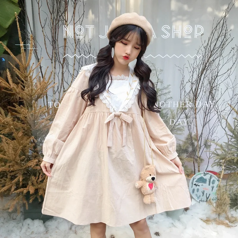 Harajuku Весна Винтаж оборками Kawaii платье кружево лоскутное высокая талия милое