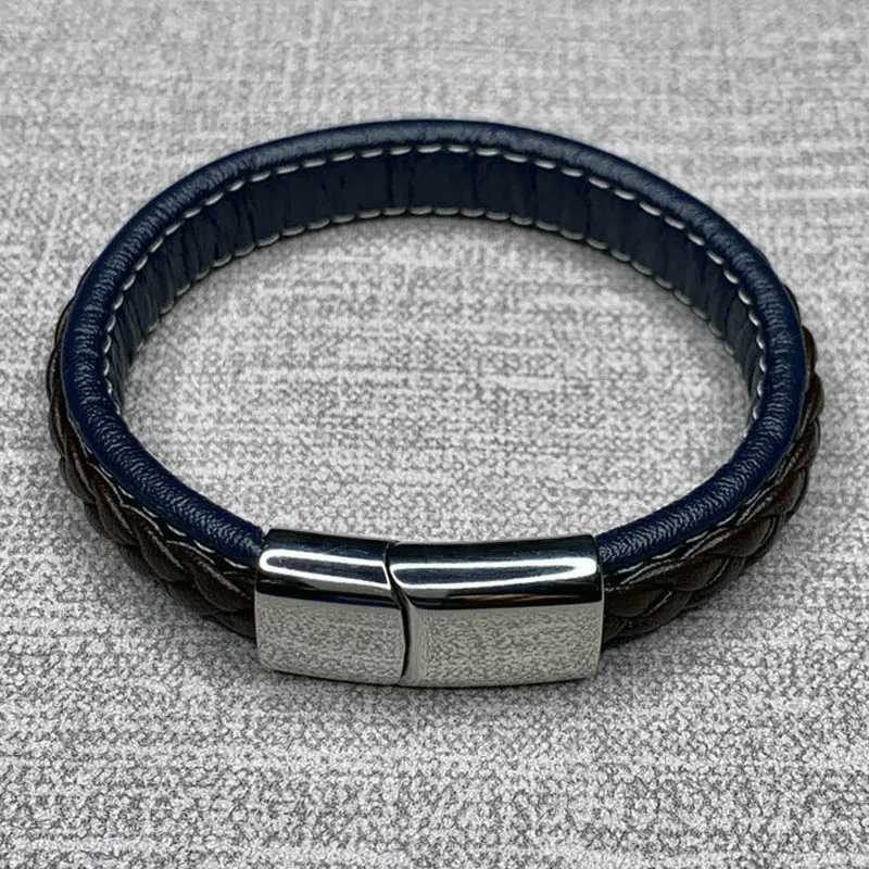 L Silver Clasp Мужской браслет, многоцветные плетеные кожаные браслеты, модные, нержавеющая сталь, магнитная застежка, мужской браслет на запястье,, Pulsera Masculina - Окраска металла: L Silver Clasp