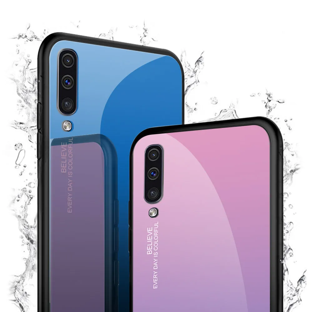 Чехол для телефона с градиентным стеклом для samsung Galaxy M20 M10 A30 A50, чехол для Galaxy M10 M 20 10 A 30 50, чехол из закаленного стекла