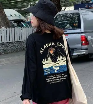 black t shirt Корейский стиль, летняя футболка с буквенным принтом, длинный рукав, защита от солнца, женская футболка, femme(K334 - Цвет: black t shirt