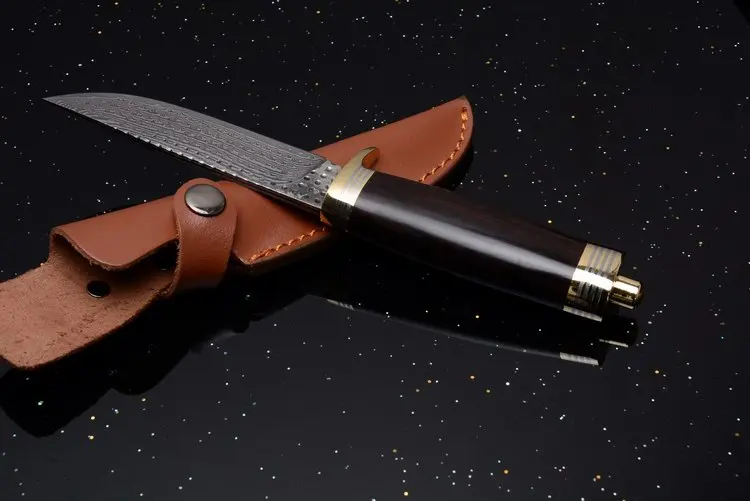Trskt 60HRC охотничий нож дамасская сталь лезвие с латунной+ эбеновой ручкой Открытый подарок коллекционный Нож Edc инструмент Прямая