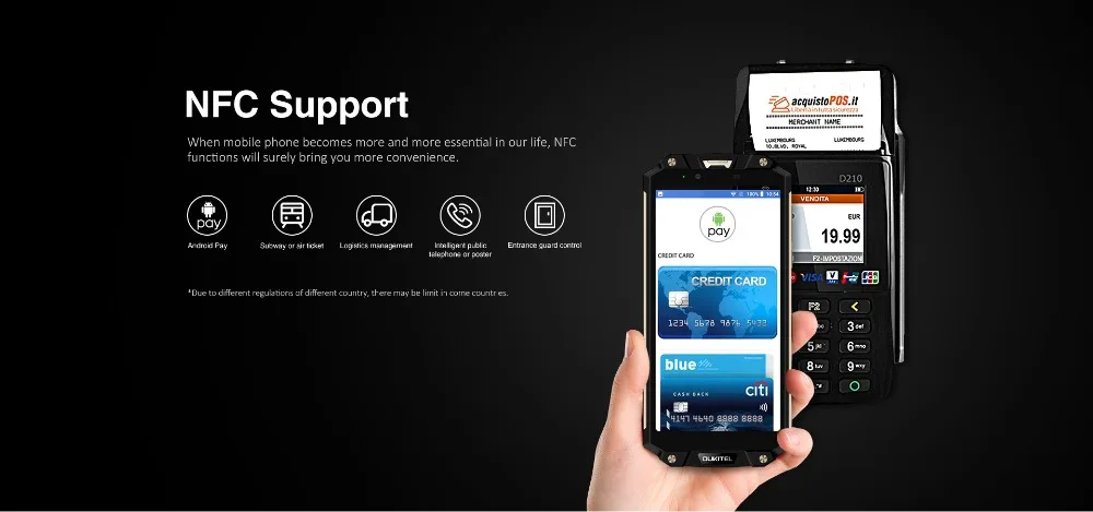 OUKITEL WP2 IP68 NFC 10000 мА/ч, Водонепроницаемый мобильный телефон, четыре ядра, MT6750T 4 Гб Оперативная память 64 Гб Встроенная память 6," 18:9 16+ 8 Мп смартфон с отпечатками пальцев