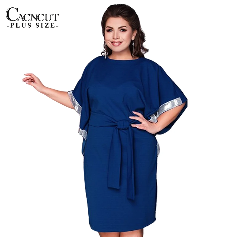 Синий CACNCUT 5XL 6XL летнее платье размера плюс, к платью; Женские блестками Повседневное большие Размеры платье с рукавами «летучая мышь» элегантные свободные вечерние платья - Цвет: Синий