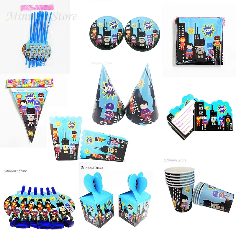 Cartoon hero theme Party Tableware Plates Napkins flag Happy Birthday Kid favors Cups Forks Baby Shower Supplies&ampDecor | Дом и сад