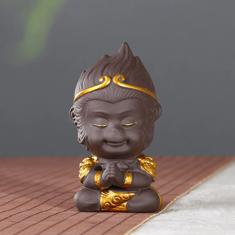 Красивая фиолетовая глиняная статуя Sun Wukong Обезьяна Король украшение для дома