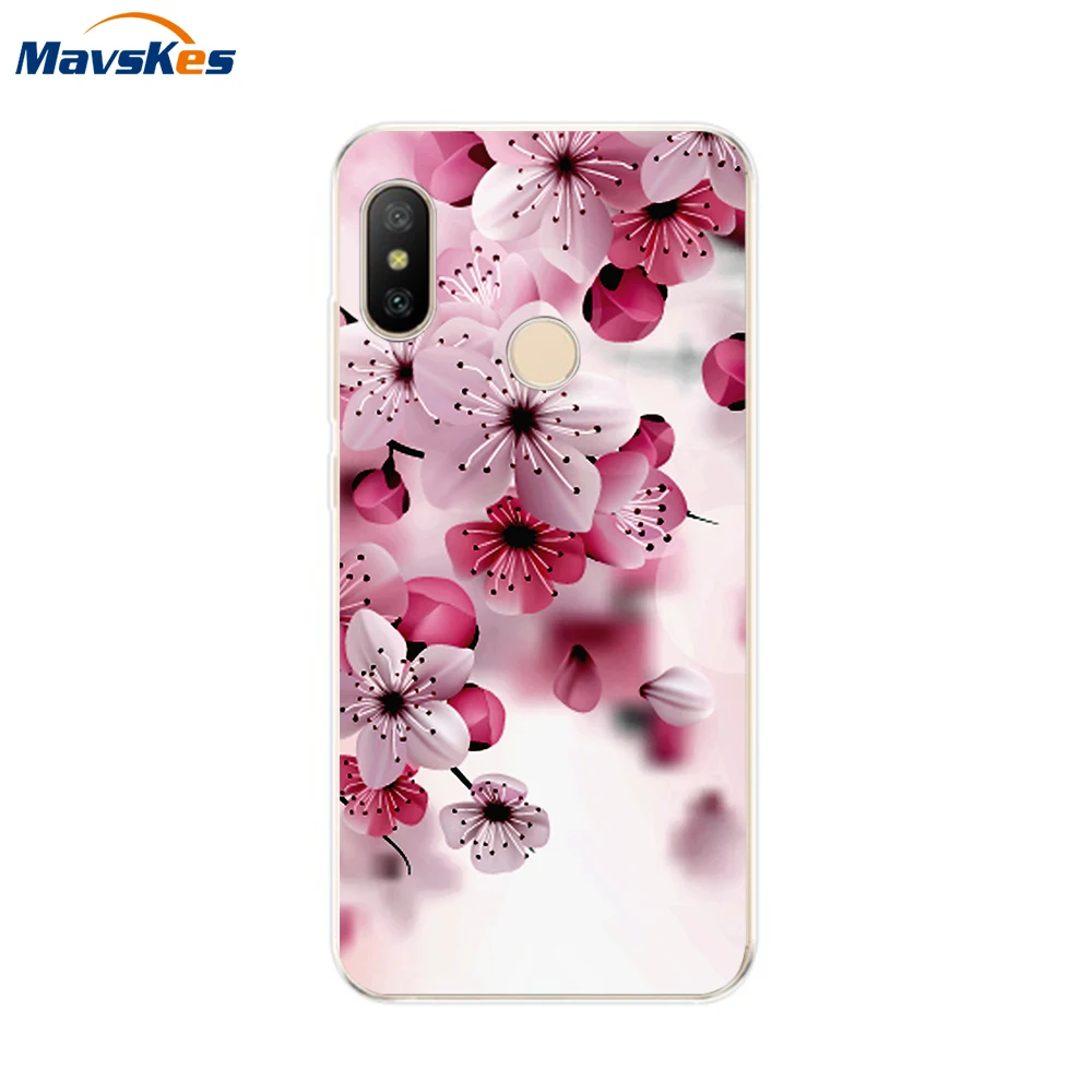 Силиконовый чехол для Xiaomi Mi A2 Lite мягкий телефона из ТПУ с цветочным рисунком