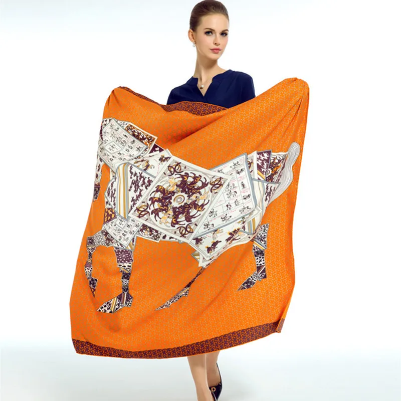 Квадратные шарфы с рисунком в европейском стиле супер большой саржевый Шелковый