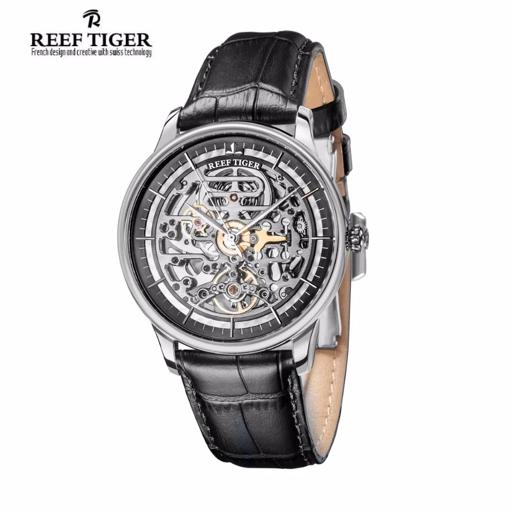 Риф Тигр Роскошные брендовые Дизайнерские мужские часы с скелетом Reloj Hombre