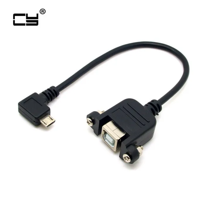 

90 Degree Left Angled Micro USB 5pin V8 Cable Male to USB B Female Panel Mount Type Cable with Screws 20cm