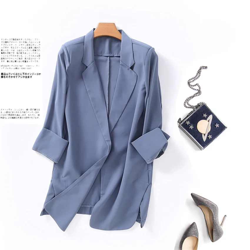 

New Summer Big Size Women Slim Chiffon Blazer Formal Suits Autumn Midi long Blazers Solid Lady Suit Thin Sun Protection Coat 792