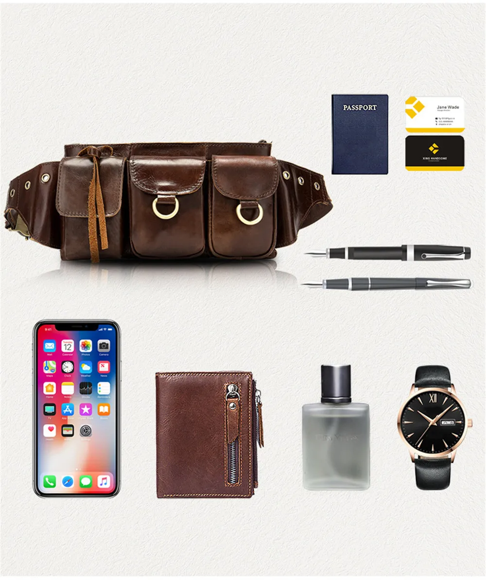 Waist Bag Men Genuine Leather Fanny Pack Fashion Belt Bum Bag Man Phone Pouch Casual Shoulder Chest Bag Mini Waist Hip Back Pack