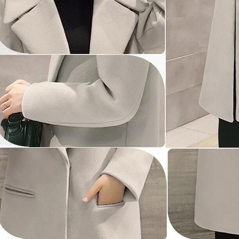 

Nice Fashion Womens Wool Coat High Quality Pure Color Cocoon Coat Long Sleeve High Lapels Keeping Warm Loose Long Coat LU214
