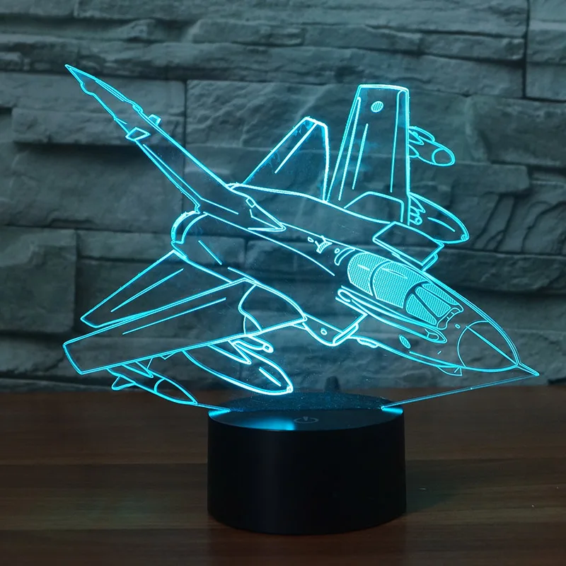Креативный 3D ночник в форме самолета 7 меняющий цвет сенсорный переключатель