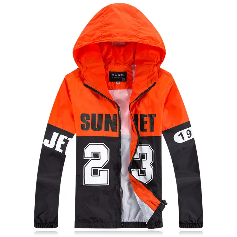 2015 New Autumn Men Jacket Windbreaker Hoodie Zipper Thin Sport Coats Patchwork Letter Printed Waterproof Outwear Coat WS492 | Мужская