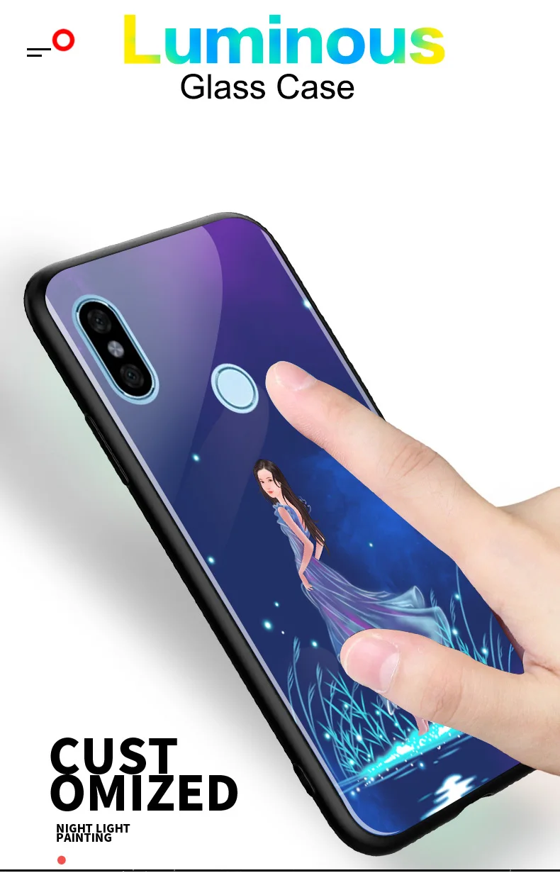 Чехол в виде светящегося стекла для Xiao mi Red mi 5 Plus 5,9" 5A 6A S2 роскошный ночной светящийся чехол-накладка для Red mi 6 Pro mi A2 Lite
