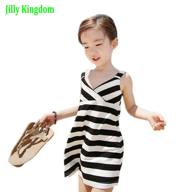 2019 летнее платье в полоску для девочек модные платья с открытой спиной маленьких