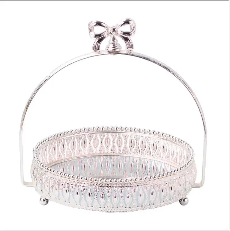 with Bow decoration Мода диаметр 27 СМ Круглая Серебряная металлическая, для подставки для пирожных серебряного лотка для торта стеклянный зеркальный Лоток Лотки декоративные для свадебного украшения dgp101 - Цвет: with Bow decoration