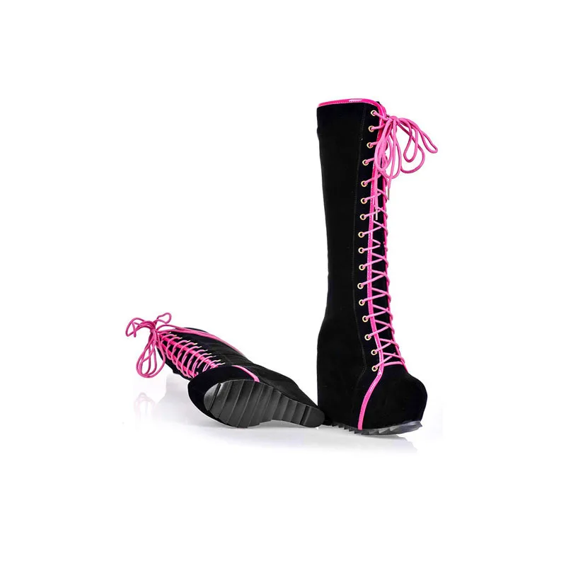 Зимние сапоги Женская обувь на высоком каблуке Ботинки шнуровке платформе