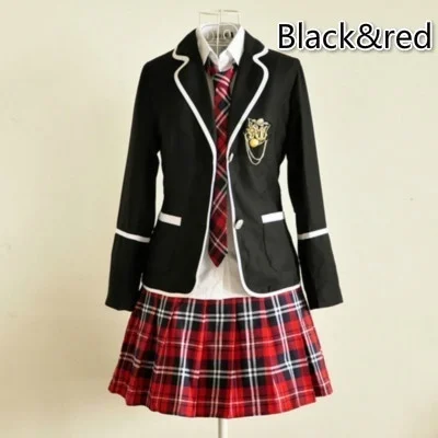 Школьная форма для девочек подростков костюм косплея черная красная клетчатая