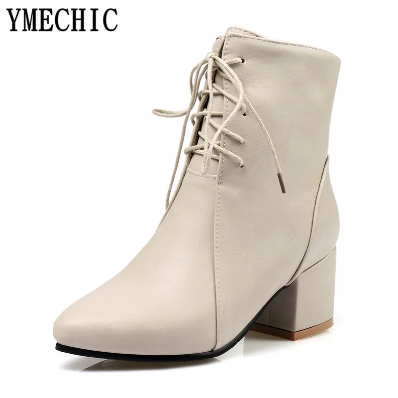 Женские короткие байкерские ботильоны YMECHIC черные бежевые желтые ботинки на