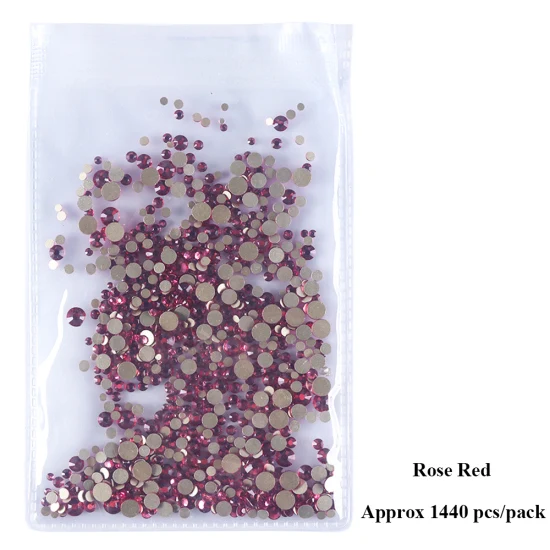 Rose Red 1440 шт смешанных размеров Стразы для ногтей для маникюра с плоской задней стороной Алмазная форма Кристальные блестящие камни для дизайна ногтей украшения Драгоценные камни TR1015 - Цвет: Rose Red