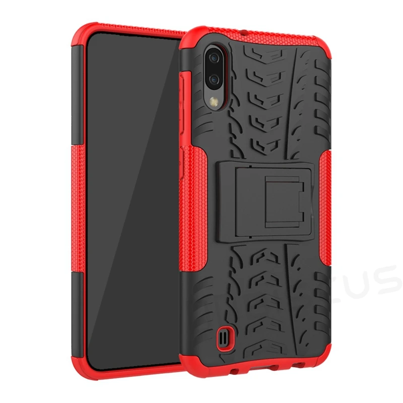 Red Чехол для samsung Galaxy A10, жесткий пластиковый мягкий силиконовый гибридный Чехол-Броня с подставкой из поликарбоната+ ТПУ для samsung A10 A 10 SM-A105F/DS Capa - Цвет: Red