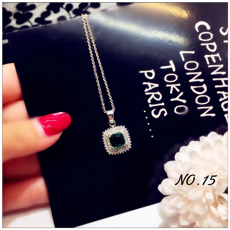 Ожерелья из серебра S925 пробы, подвески для женщин, винтажные ювелирные украшения, Зеленый Изумрудный Фианит, ожерелье для невесты