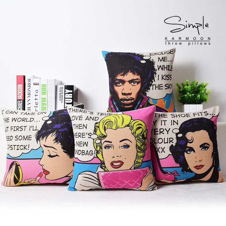 Free shipping/pop cartoon Monroe Hepburn cotton pillowcase cushion for leaning on of 43 * 43 No Inner
