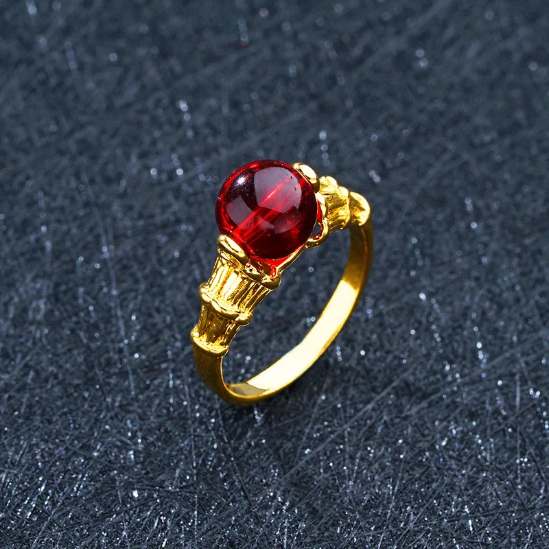 

OMHXFC Wholesale European Fashion Woman Girl Party Birthday Wedding Gift White Pink Red Green Bead Opal 18KT Real Gold Ring RI84