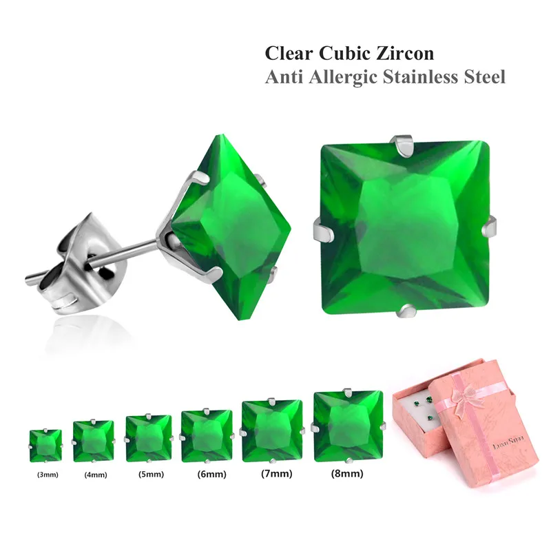 emerald silver 2 Роскошные круглые/квадратные серьги из кубического циркония, 6 пар/кор., набор из разноцветных камней по месяцу рождения, серьги-гвоздики с эффектом пуш-ап, бижутерия, серьги - Окраска металла: emerald silver 2