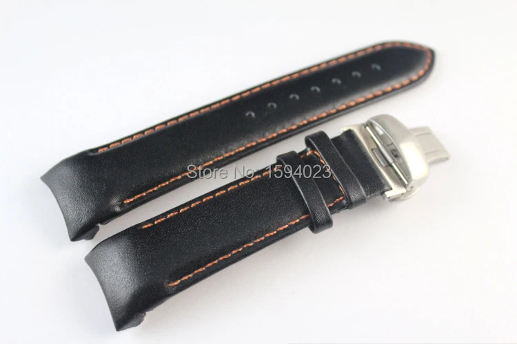 22mm T035407A T035410 High Quality Silver Butterfly Buckle Orange Stitched Black Smooth Genuine Leather Watchband For T035 Strap