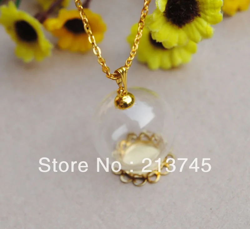 

Free ship!!! 20set/lot Charm 25*15mm Glass globe & double lace setting base & 6mm one cap & Neckalce set DIY glass ball cover