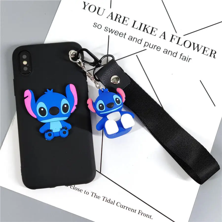 Blac 3D Stitch Strap Милый розовый синий 3D Ститч игрушка подставка ремешок чехол для телефона для samsung Galaxy A70 A60 A50 A40 A30 A20 M20 M30 Мягкий ТПУ чехол - Цвет: Blac 3D Stitch Strap