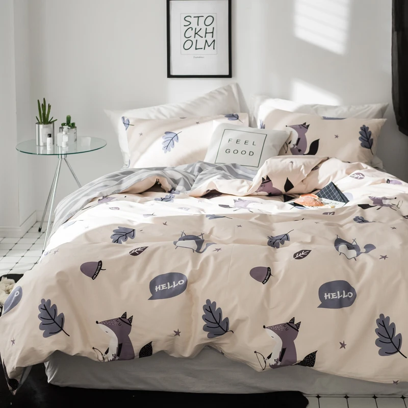 Набор постельного белья в японском простом стиле с принтом лисы хлопковая ткань
